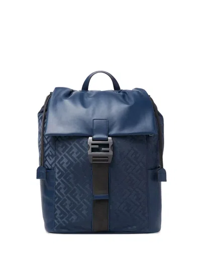 Fendi Blue Nylon Backpacks Baguette Ff In Purple