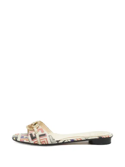 Pre-owned Fendi Ff Motif Buckle Sandals In Neutrals