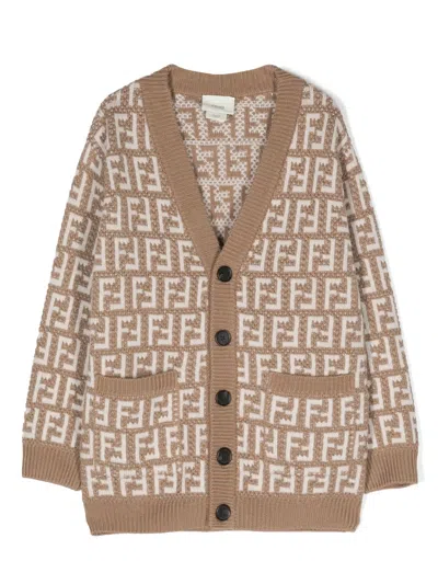 Fendi Kids' Ff-motif Button-up Cardigan In Neutrals