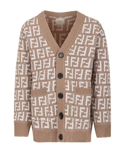 Fendi Ff-motif Button-up Cardigan In Nude