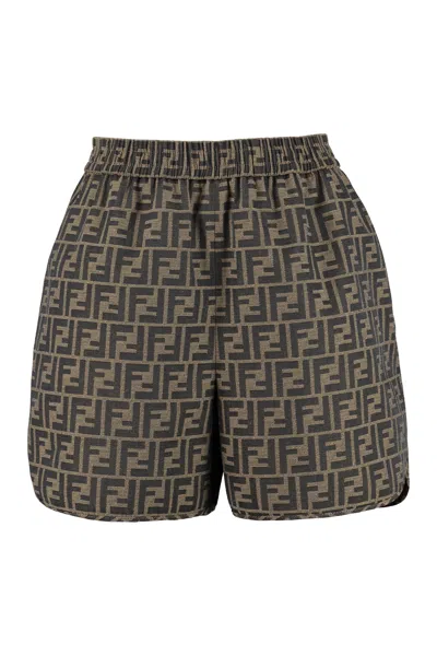 Fendi Ff Motif Canvas Shorts In Brown