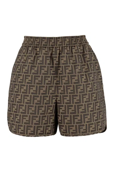 Fendi Ff Motif Canvas Shorts In Brown