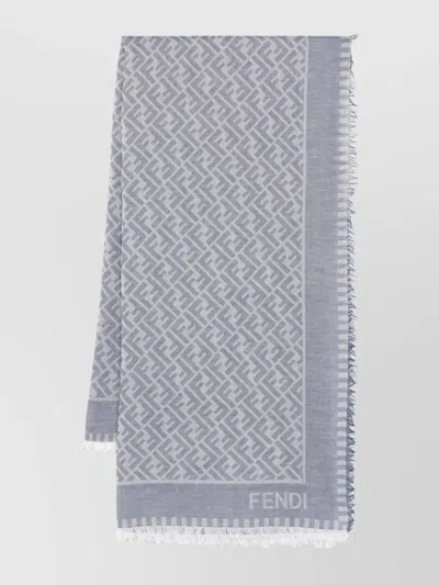 Fendi Ff Motif Cotton Scarf With Fringed Edge
