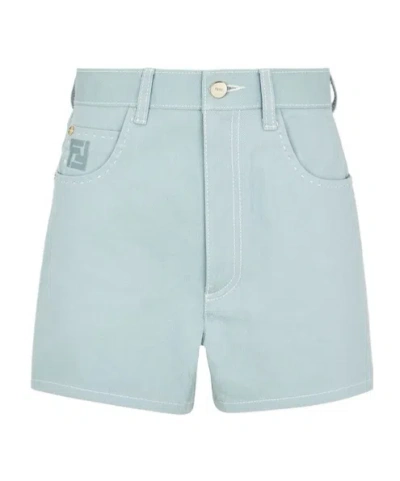 Fendi Ff-motif Cotton Shorts In Blue