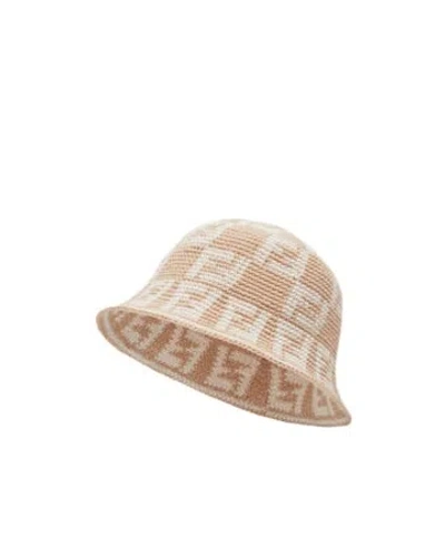 Fendi Ff Motif Crochet Cloche Hat In Nude