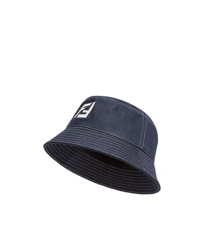 Fendi Ff-motif Denim Bucket Hat In Black