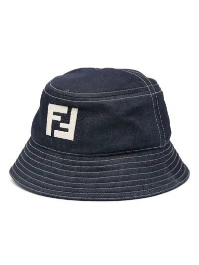 Fendi Ff-motif Denim Bucket Hat In Blue
