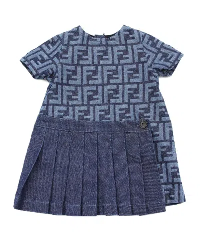 Fendi Kids' Denim Dress For Baby Girl With All-over Iconic Ff