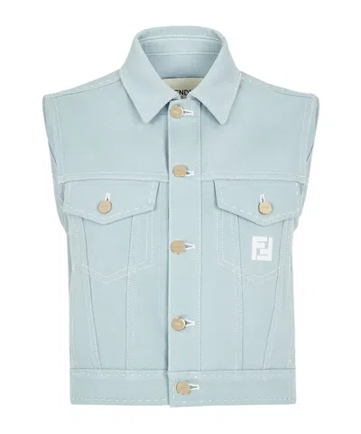 Fendi Ff-motif Denim Gilet In Green