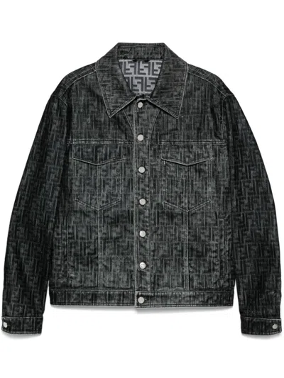 Fendi Ff-motif Denim Jacket In Grey