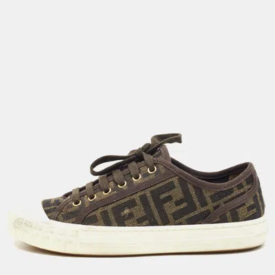 Pre-owned Fendi Ff Motif Domino Size 37 Brown Canvas Lace Up Sneakers