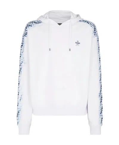 Fendi Ff-motif Drawstring Hoodie In White