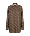 Fendi Silk Shirt With Curved Hem And Fabric-covered Buttons In Brown
