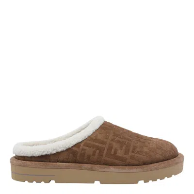 Fendi Ff Motif Embossed Mules In Brown