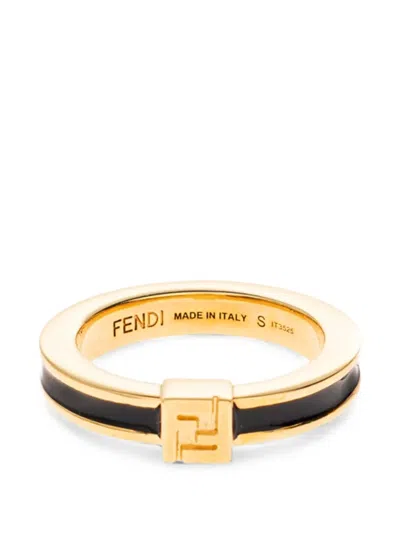 Fendi Ff Motif Enamel-detail Ring In Burgundy