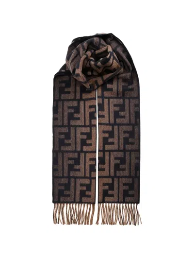 Fendi Ff Motif Fringed Scarf In Brown