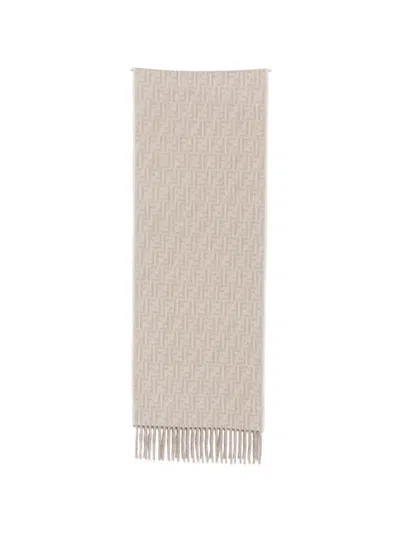 Fendi Ff Motif Fringed Scarf In Gray