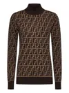 Fendi Ff Jacquard Turtleneck Sweater In Brown