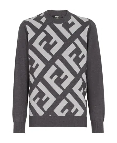 Fendi Ff-motif Intarsia Wool Jumper In Gray