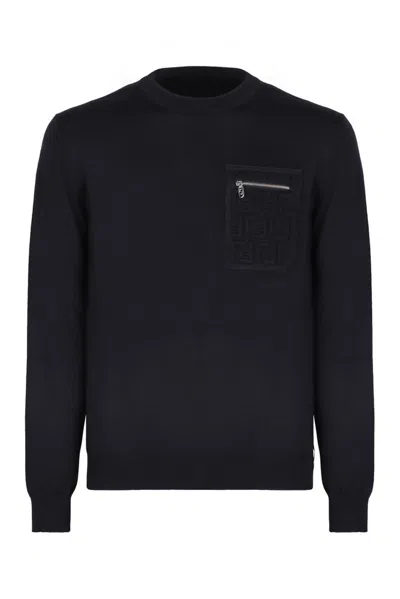 Fendi Ff Motif Knit Jumper In Navy