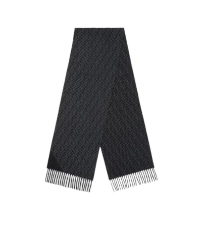 Fendi Ff-motif Knitted Fringe-trim Scarf In Black