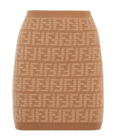 Fendi Ff Motif Knitted Mini Skirt In Nude
