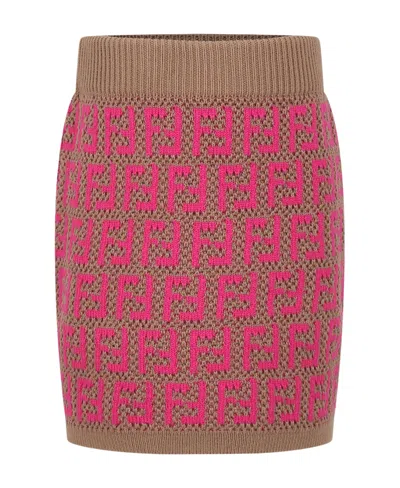 Fendi Ff-motif Knitted Skirt In Pink