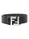 Fendi Cintura Reversibile In Pelle Nera E Tela Ff Nera In Black