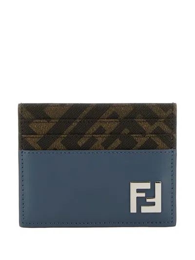 Fendi Ff-motif Leather Cardholder In Blue