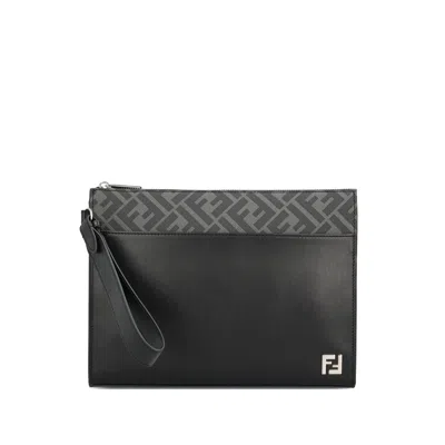 Fendi Ff Motif Leather Clutch In Black