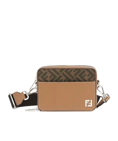 Fendi Ff-motif Leather Shoulder Bag In Brown