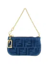Fendi Mini Handbaguette Clutch With Zip Closure And Chain In Blue