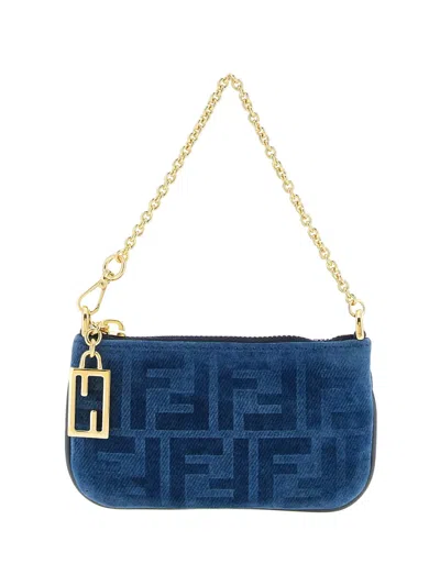 Fendi Mini Handbaguette Clutch With Zip Closure And Chain In Blue