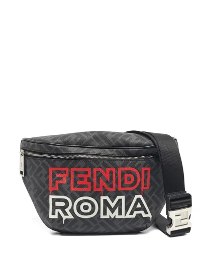 Pre-owned Fendi Ff-motif Logo-pint Belt Bag In Black
