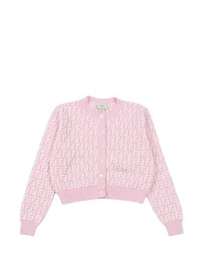 Fendi Kids' Ff-motif Long-sleeve Cardigan In Pink