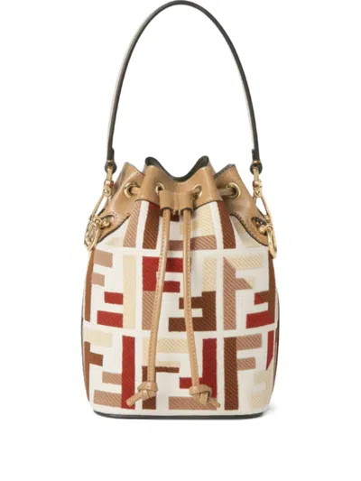 Fendi Mon Tresor Canvas Bucket Bag With Ff Embroidery In Multi