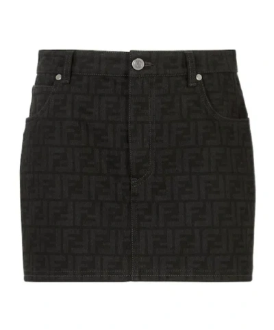 FENDI FENDI LOGO DETAILED DENIM MINI SKIRT