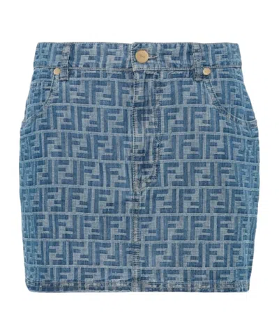 FENDI FENDI FF JACQUARD JEANS MINI SKIRT