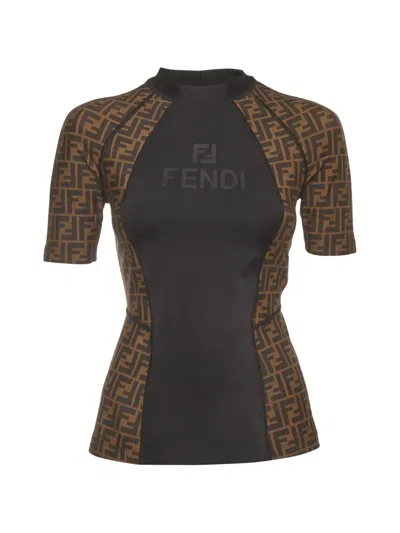 Pre-owned Fendi Ff Motif Paneled T-shirt In Black