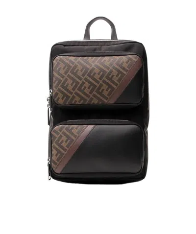 Fendi Ff Motif Panelled Backpack In Black