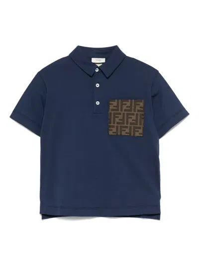 Fendi Kids' Ff-motif Polo Shirt In Blue