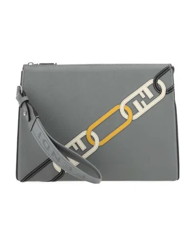 Fendi Ff Motif Print Embossed Clutch Bag