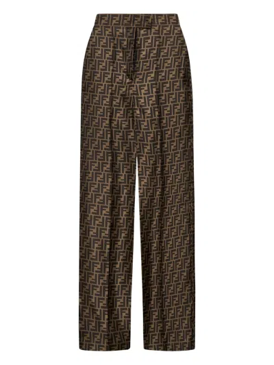 Fendi Ff-motif Printed Trousers In Brown
