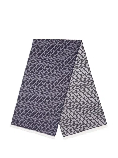 Fendi Geometric Pattern Scarf Fringed Ends In Blue