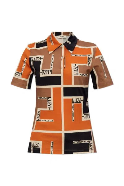 Fendi Ff Motif Short Sleeved Polo Shirt In Orange