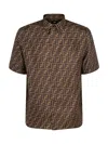 Fendi Men Silk Shirt With All-over Ff Logo In Brown