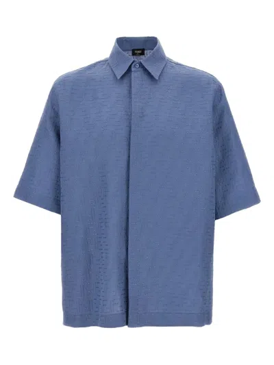Fendi Ff Jacquard Short-sleeved Shirt In Blue