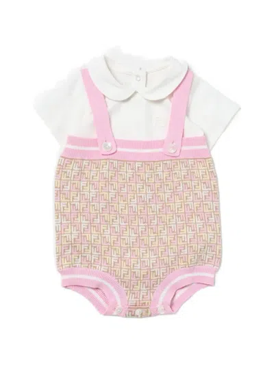 Fendi Babies' Ff-motif Striped Dungarees Body In Pink