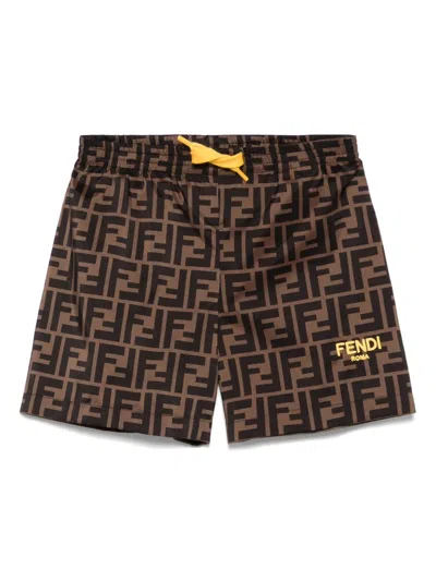 Fendi Babies' Ff-motif Swim Shorts In Brown