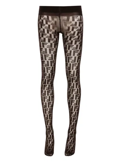 Fendi Ff-motif Tights In Brown